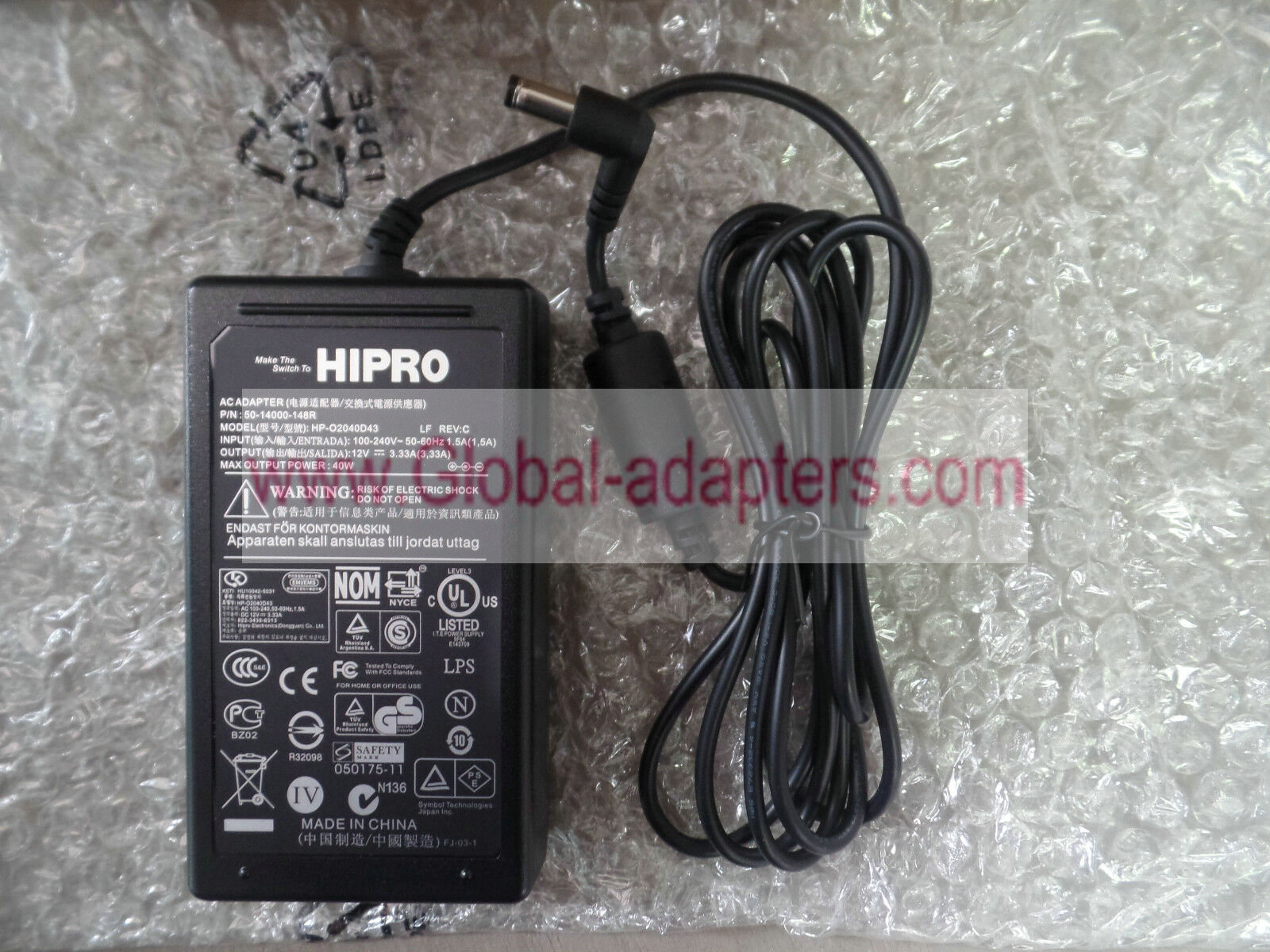 Brand New HIPRO HP-O2040D43 50-14000-148R 12V 3.33Amp ac adapter for Motorola KT-14000-148R power su